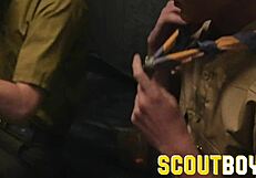 scout twinks austin and oliver slip away for raw bareback action in their tent