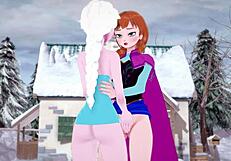 Anna Warms Elsa's Pussy With Scissoring!