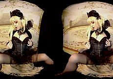 Rebeka Black in cosplay uses dildo for masturbation in 3D VR.