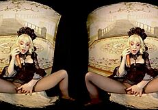 Rebeka Black in cosplay uses dildo for masturbation in 3D VR.