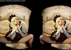 Rebeka Black in cosplay uses dildo for masturbation in 3D VR.