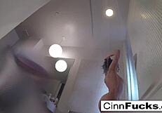 Christiana masturbates in the shower and bathtub, showing her nude body