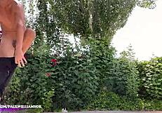 The sexy exhibitionist man enjoys flashing in the parking lot.