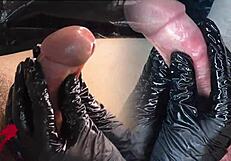 The Mistress In Latex Gloves Massages Sperm Out Of Cock