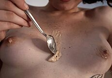 My stepbrother casually films me masturbating in the kitchen