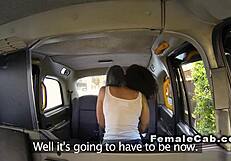 Lesbo Babe Removes Panties in Cab