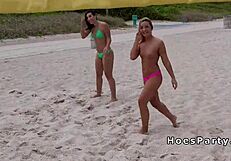 Sexy amateur teen flashing her goods at the beach