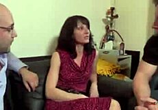 french babe in stockings joins wild threesome action