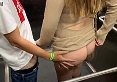 Blonde Milf Bent Over in Public Elevator Sex with Stranger Caught on Camera