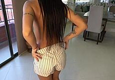 Beautiful teen girl visits boyfriend's house with friends