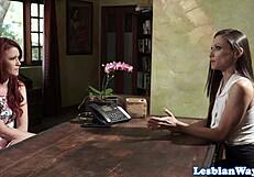 Beautiful Redhead Babe Scissoring with Cute Lesbian Partner Then Gets Pussy Licked