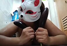 i can’t believe my chubby asian kitten is playing with eggplants for solo fun, so wild!