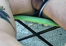 Guy Jerks Off on Public Beach, Squirts on Legs