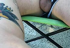 Guy Jerks Off on Public Beach, Squirts on Legs