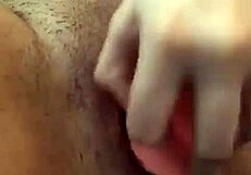 Caught pleasuring herself with big tits and ass on display.