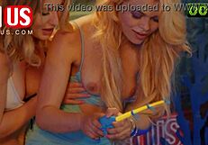 Cute American lesbians Paige Owens and Destiny Cruz kiss, masturbate, and eat pussies in sex game show dare