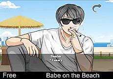 Babe enjoys a relaxing day on the beach in anime hentai style