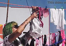 Latina Neighbor Teases With Her Tangas, Causing A Huge Erection.