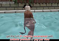 Raw 3D Microbikini Fun in Public Pool