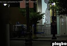 Perfect brunette Alexandra Tyler poses naked outdoors, showing her big tits