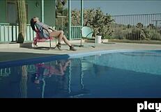 Perfect brunette Alexandra Tyler poses naked outdoors, showing her big tits