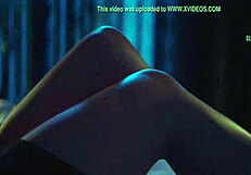 In the airplane scene, she gives a blowjob leading to orgasm