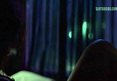 In the airplane scene, she gives a blowjob leading to orgasm