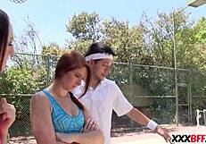 Summer camp tennis sluts engage in bisexual group sex with big cocks