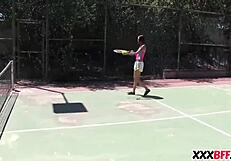 Summer camp tennis sluts engage in bisexual group sex with big cocks