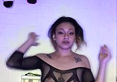 mia plays with her big dildo toy in wet session