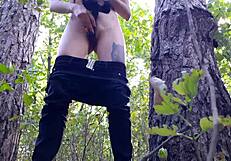 First time slamming myself with a dildo alone in the forest