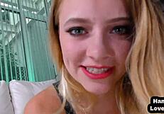 Amateur teen jerks off hard dick after striptease.