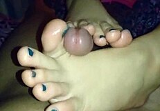 my ex girlfriend gives a barefoot footjob, her toes teasing my cock