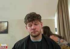 Fakehub - Natural Boob Brunette Trainee Tries Cutting Clients Hair Herself