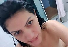 I watch that mature latina remove her panties in the shower
