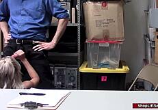 Officer corners sexy thief and forces a deep cock sucking session