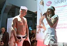 Hot stripper nurse swallowing cock on stage! 😍