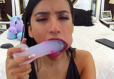 perfect model feels intense pleasure blowing on webcam passionately.