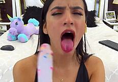 perfect model feels intense pleasure blowing on webcam passionately.