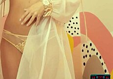 brunette milf undresses in sexy lingerie striptease