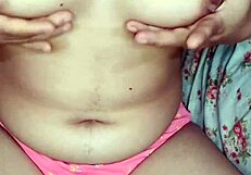 alinablonde's solo play with boobs pressing and squirting