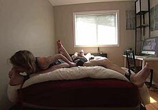 Milf teases bound boyfriend's sensitive feet and cock boldly, part 1