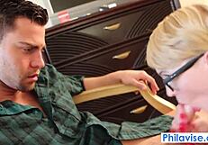 cute short-haired blonde miley mays gives a deepthroat blowjob with her small tits bouncing