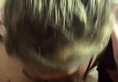 Wet blonde gives blowjob to tattooed trafficker in dark alley