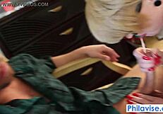 cute short-haired blonde miley mays gives a deepthroat blowjob with her small tits bouncing