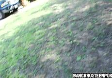 Pretty 18-Year-Old Blonde with Blue Eyes Gives Handjob to Big Cock