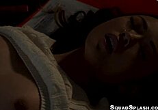 Lulu Chu jerks and receives big dicks in teen threesome with hairy pussy riding