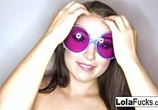 Sexy Lola Foxx touches her small tits and pussy in solo compilation