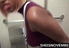MsNovember sucks married man's cock in fast food restroom with big tits out
