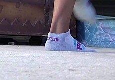 Ebony Cougar Explores Puma Socks Fetish Featuring Ass And Feet